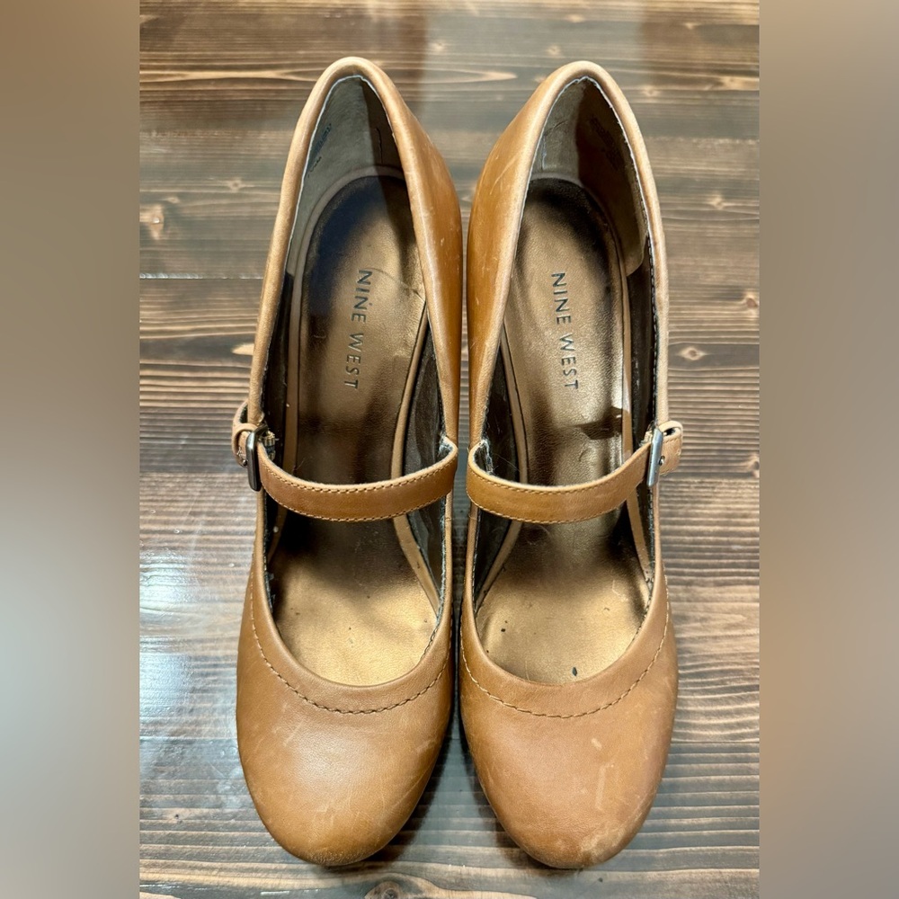 Vintage Nine West Round Toe Platform Brown Leather Mary Jane Heels Size 7.5 - Picture 3 of 9